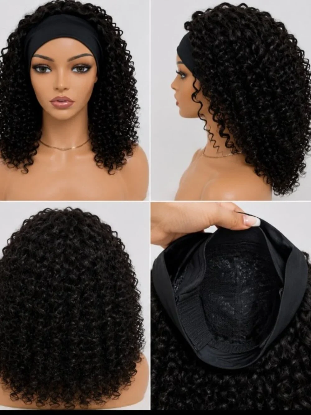 16 inch Headband Jerry Curly Human Hair Wig